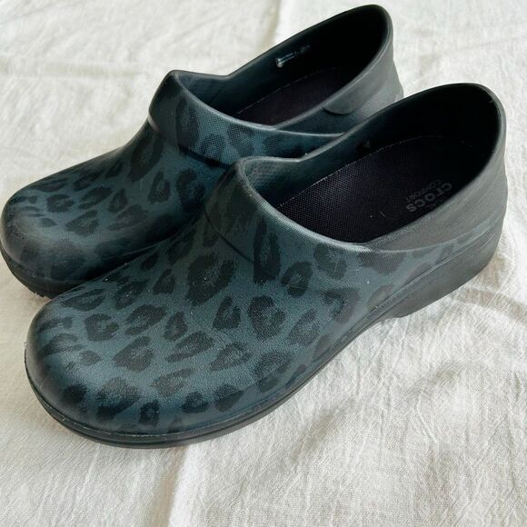Crocs Neria Pro II Slip Resistant Work Clog Black Leopard Women's 10 Nurse Teach - Picture 4 of 9